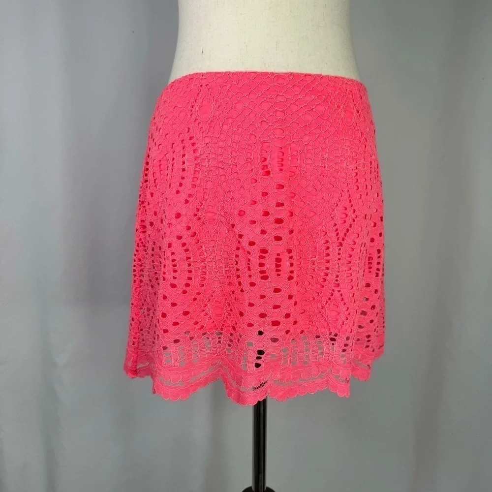 Lilly Pulitzer Lace Alice Skort hot pink mini skirt with attached satin shorts 4